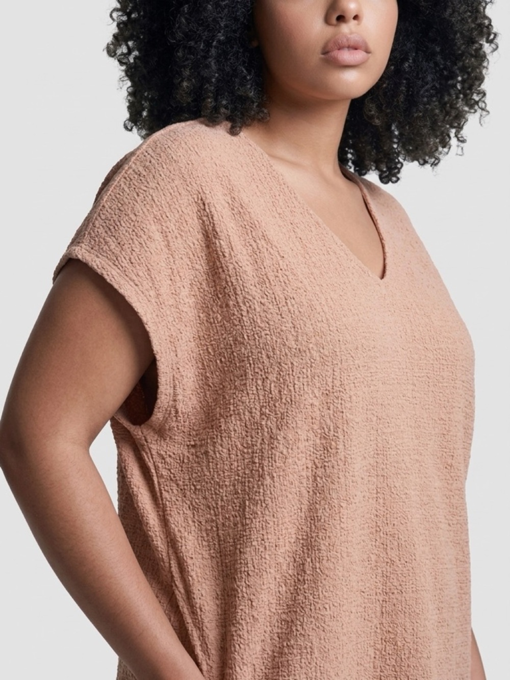 Alfani Blush Peach Pullover Textured V-Neck Tunic Top with Pockets